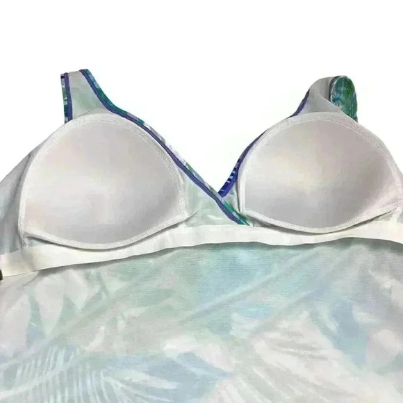 Simply Swim Women 24W Tropical Leaf Print Tankini Swim Top Blue White Padded NEW - Picture 8 of 12